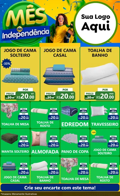 Modelo de Encarte para Encarte Grande com o tema Mês da Independência para Cama, Mesa e Banho