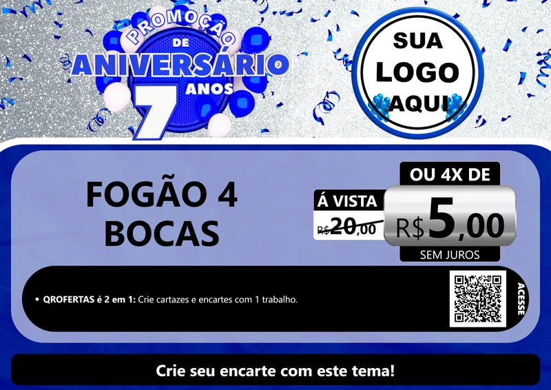 Modelo de Cartaz para Cartaz A4 Horizontal com o tema Promoção de Aniversário - 7 Anos para Móveis e Eletro