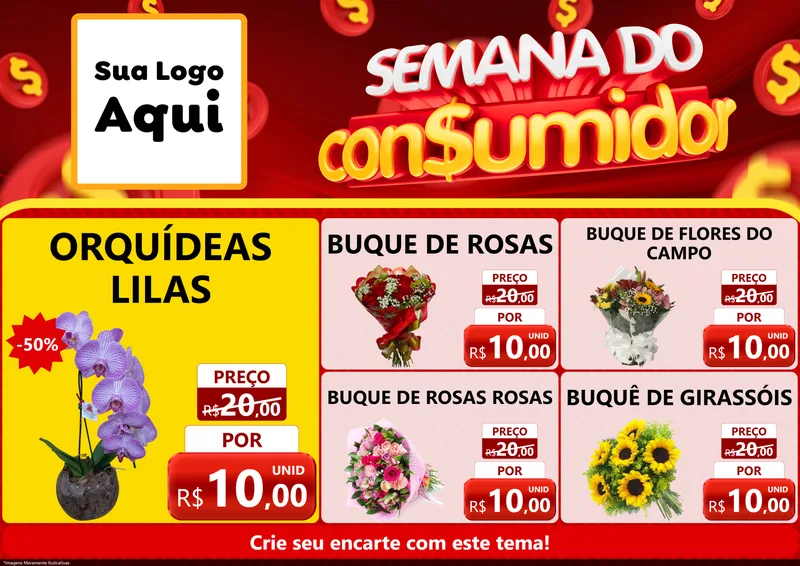Modelo de Encarte para Encarte A4 Horizontal com o tema Semana do Consumidor para Floricultura e jardim