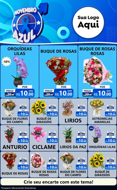 Modelo de Encarte para Encarte Grande com o tema Novembro Azul para Floricultura e jardim