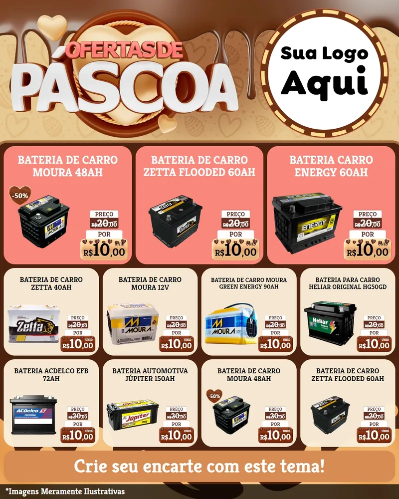 Modelo de Rede Social para Feed Instagram com o tema Ofertas de Páscoa para Baterias Elétricas
