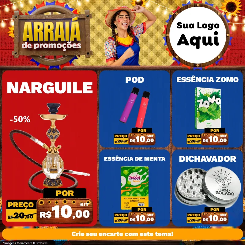 Modelo de Rede Social para Feed Facebook com o tema Arraiá de Promoções para Tabacaria
