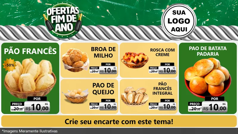 Modelo de TV para TV Horizontal com o tema Ofertas Fim de Ano para Padaria