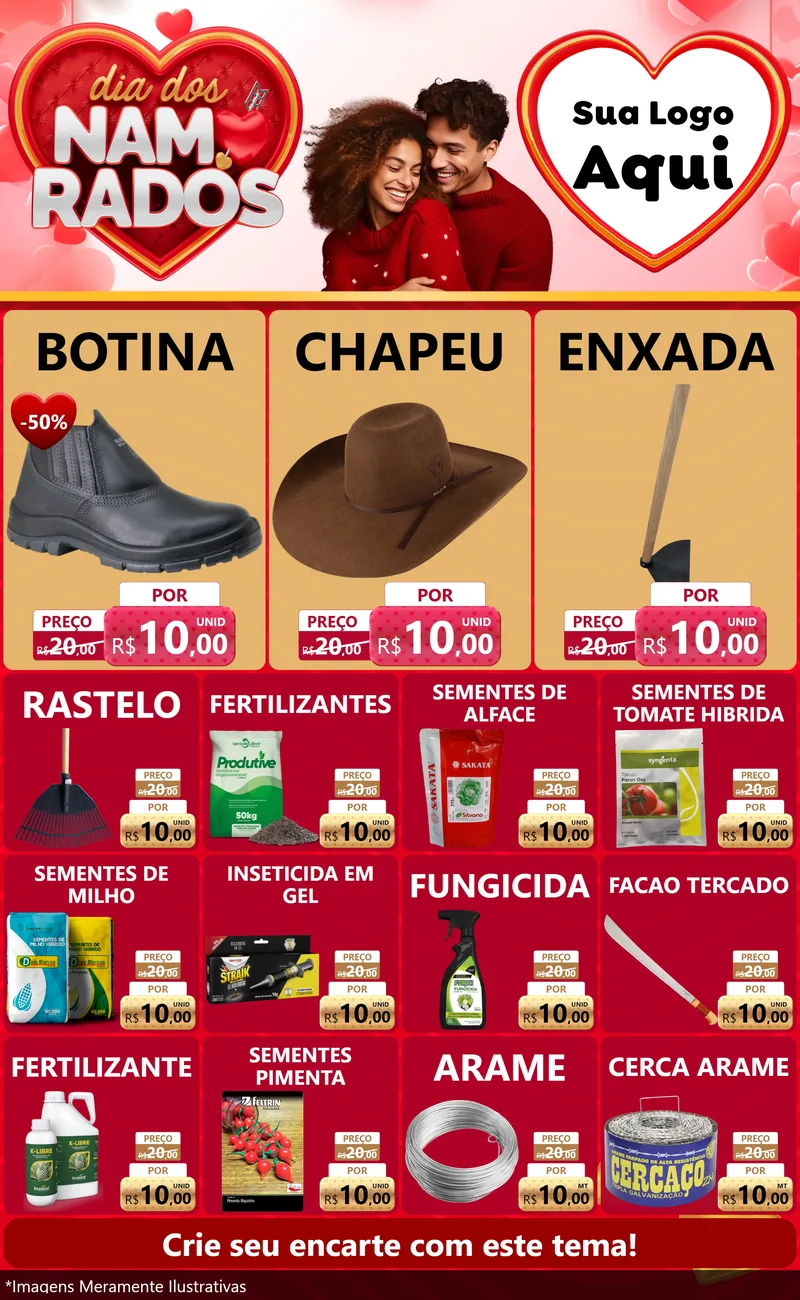Modelo de Encarte para Encarte Grande com o tema Dia dos Namorados para Agropecuária