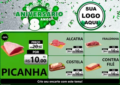 Modelo de Encarte para Encarte A4 Horizontal com o tema Promoção de Aniversário - 8 Anos para Açougue