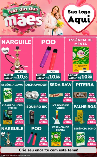 Modelo de Encarte para Encarte Grande com o tema Feliz Dia das Mães para Tabacaria