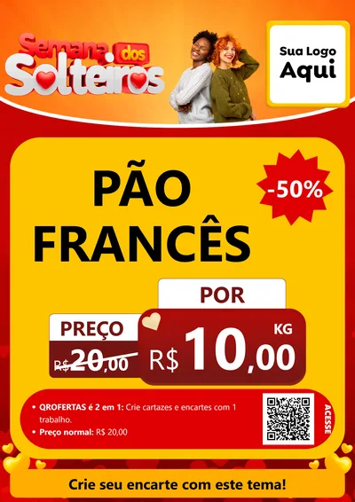 Modelo de Cartaz para Cartaz A4 Vertical com o tema Semana dos Solteiros para Padaria