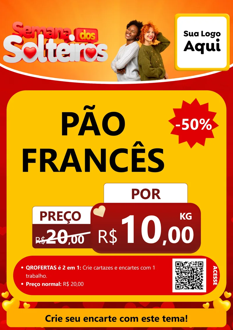 Modelo de Cartaz para Cartaz A4 Vertical com o tema Semana dos Solteiros para Padaria
