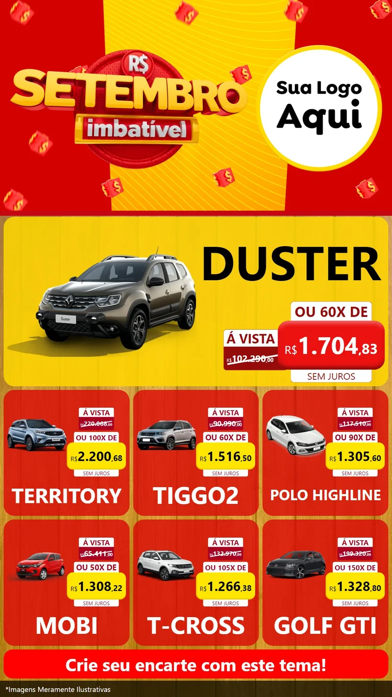 Modelo de Rede Social para Stories com o tema Setembro Imbatível para Concessionaria de Carros