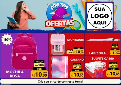 Modelo de Encarte para Encarte A4 Horizontal com o tema Aqui Tem Ofertas - Papelaria para Papelaria
