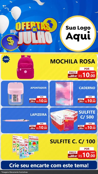 Modelo de TV para TV Vertical com o tema Ofertas de Julho para Papelaria