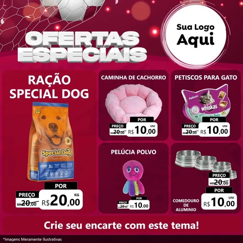 Modelo de Rede Social para Feed Facebook com o tema Ofertas Especiais - Futebol para Pet Shop