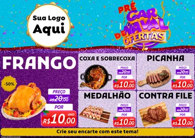 Modelo de Encarte para Encarte A4 Horizontal com o tema Pré Carnaval de Ofertas para Assados