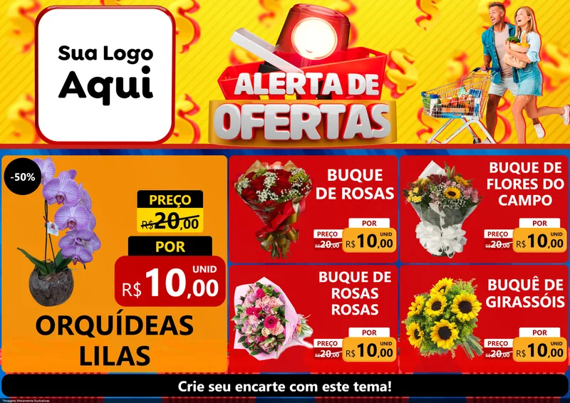 Modelo de Encarte para Encarte A4 Horizontal com o tema Alerta de Ofertas para Floricultura e jardim