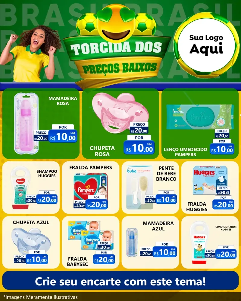 Modelo de Rede Social para Feed Instagram com o tema Torcida dos Preços Baixos - Copa para Bebês