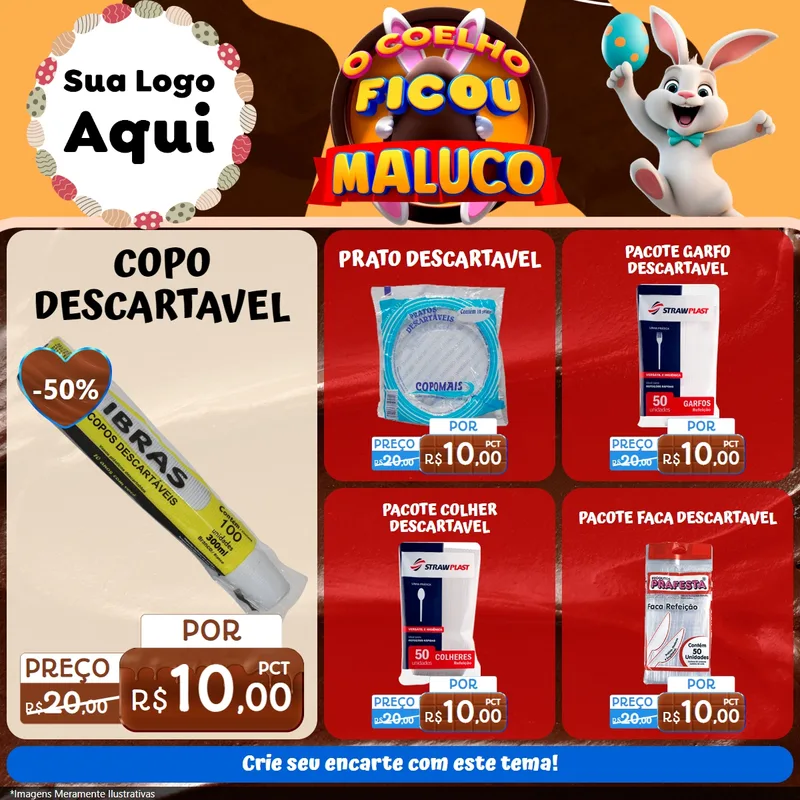 Modelo de Rede Social para Feed Facebook com o tema O Coelho Ficou Maluco - Páscoa para Embalagens