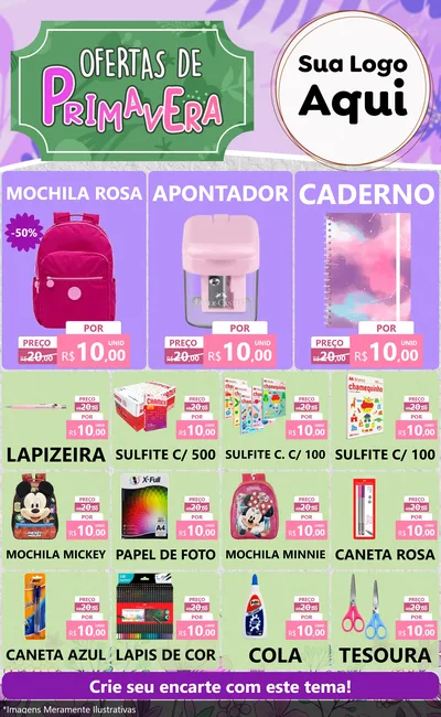 Modelo de Encarte para Encarte Grande com o tema Ofertas de Primavera para Papelaria