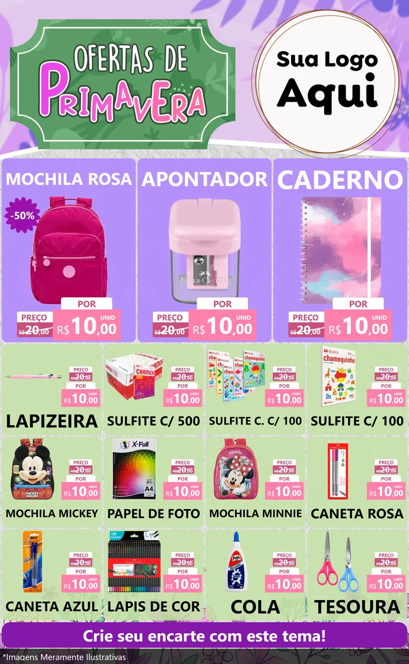 Modelo de Encarte para Encarte Grande com o tema Ofertas de Primavera para Papelaria