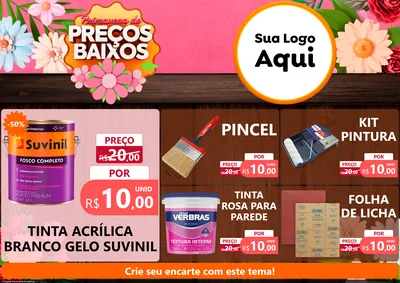 Modelo de Encarte para Encarte A4 Horizontal com o tema Primavera de Preços Baixos para Tintas e Ferramentas