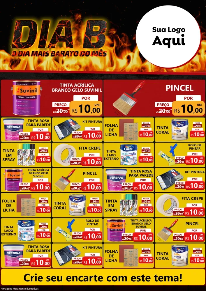 Modelo de Encarte para Encarte A4 Vertical com o tema Dia B para Tintas e Ferramentas