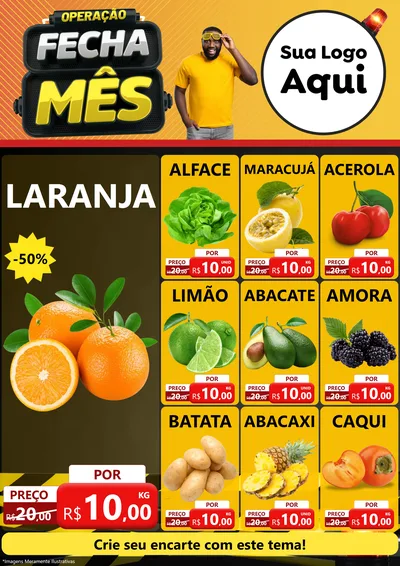 Modelo de Encarte para Encarte A4 Vertical com o tema Operação Fecha Mês para Hortifrúti