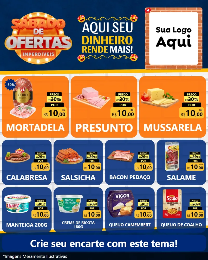 Modelo de Rede Social para Feed Instagram com o tema Sábado de Ofertas Imperdíveis para Frios e Laticínios