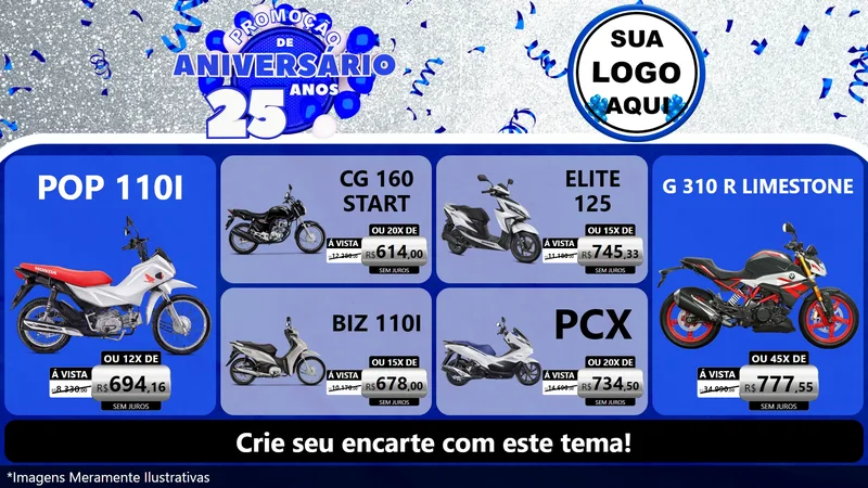 Modelo de TV para TV Horizontal com o tema Promoção de Aniversário - 25 Anos para Concessionaria de Motos