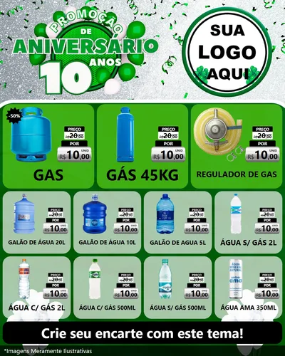 Modelo de Rede Social para Feed Instagram com o tema Promoção de Aniversário - 10 Anos para Água e gás