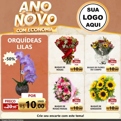 Modelo de Rede Social para Feed Facebook com o tema Ano Novo Com Economia para Floricultura e jardim