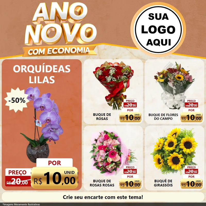 Modelo de Rede Social para Feed Facebook com o tema Ano Novo Com Economia para Floricultura e jardim