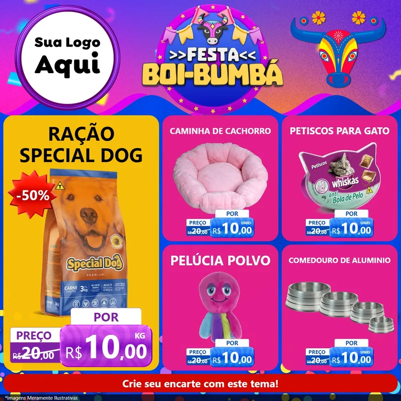 Modelo de Rede Social para Feed Facebook com o tema Festa Boi-Bumbá para Pet Shop