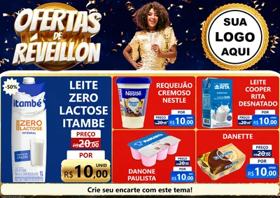 Modelo de Encarte para Encarte A4 Horizontal com o tema Ofertas de Réveillon para Frios e Laticínios