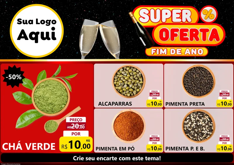 Modelo de Encarte para Encarte A4 Horizontal com o tema Super Oferta Fim de Ano para Produtos Naturais
