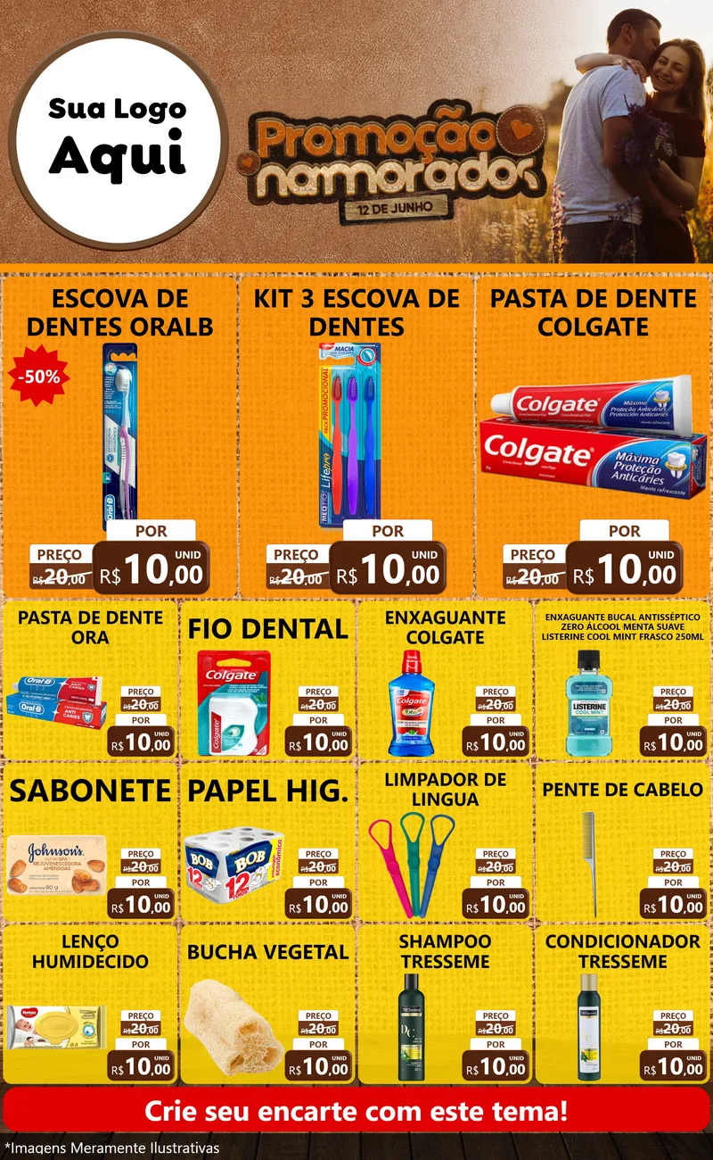 Modelo de Encarte para Encarte Grande com o tema Promoção Namorados para Higiene Pessoal