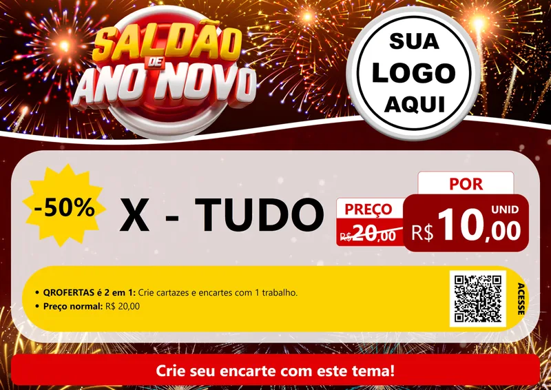 Modelo de Cartaz para Cartaz A4 Horizontal com o tema Saldão de Ano Novo para Hamburgueria