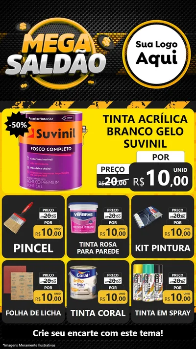Modelo de Rede Social para Stories com o tema Mega Saldão para Tintas e Ferramentas
