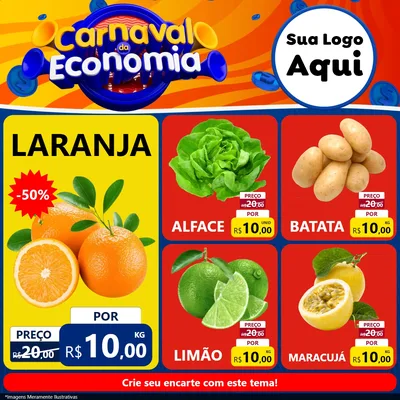 Modelo de Rede Social para Feed Facebook com o tema Carnaval da Economia para Hortifrúti