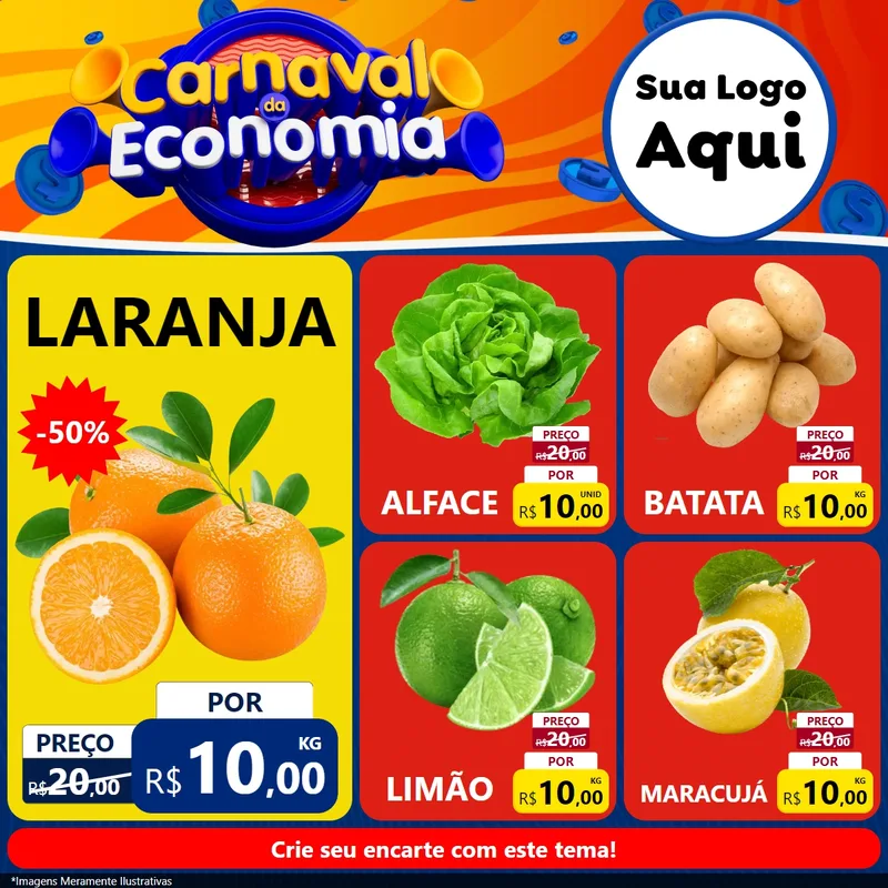 Modelo de Rede Social para Feed Facebook com o tema Carnaval da Economia para Hortifrúti