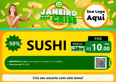 Modelo de Cartaz para Cartaz A4 Horizontal com o tema Janeiro Sem Crise para Comida japonesa