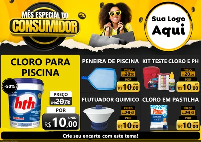 Modelo de Encarte para Encarte A4 Horizontal com o tema Mês Especial do Consumidor para Produtos para Piscina