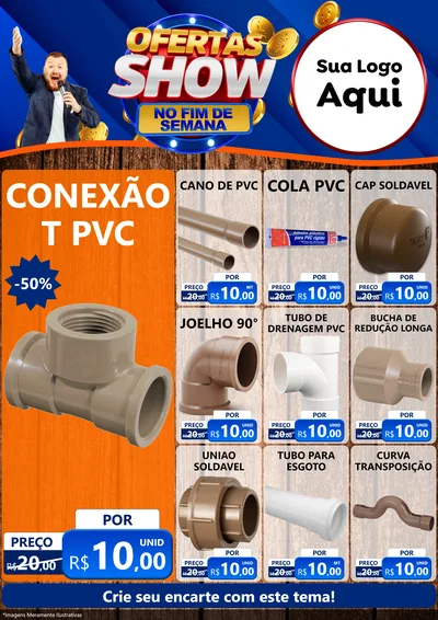 Modelo de Encarte para Encarte A4 Vertical com o tema Ofertas Show No Fim De Semana para Tubos e conexões