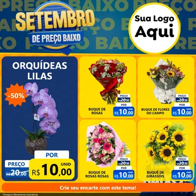 Modelo de Rede Social para Feed Facebook com o tema Setembro De Preço Baixo para Floricultura e jardim