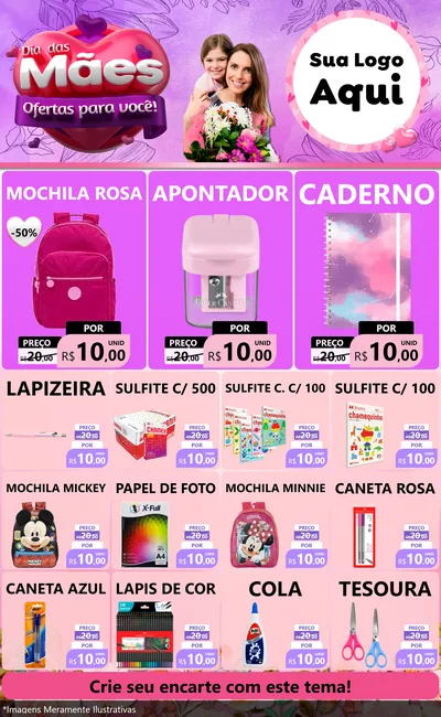 Modelo de Encarte para Encarte Grande com o tema Dia das Mães Ofertas para Você! para Papelaria