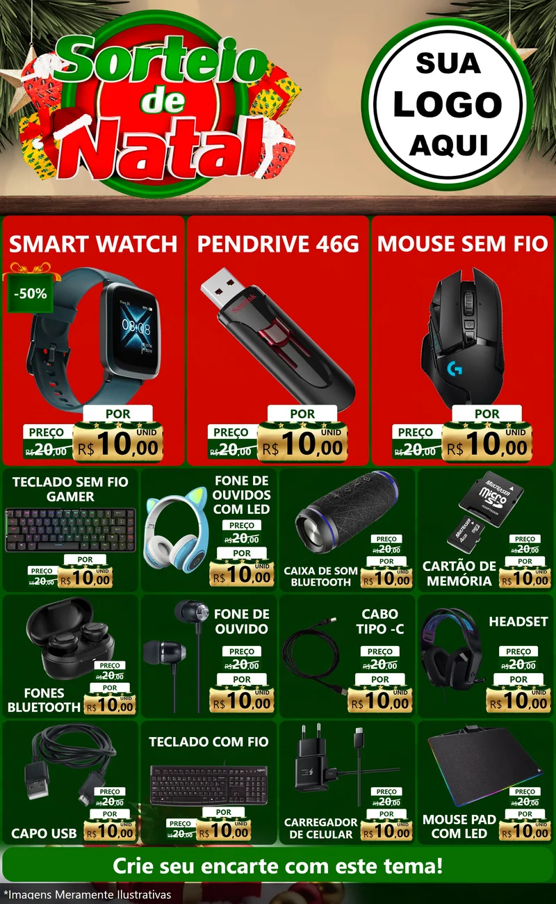 Modelo de Encarte para Encarte Grande com o tema Sorteio de Natal para Informática