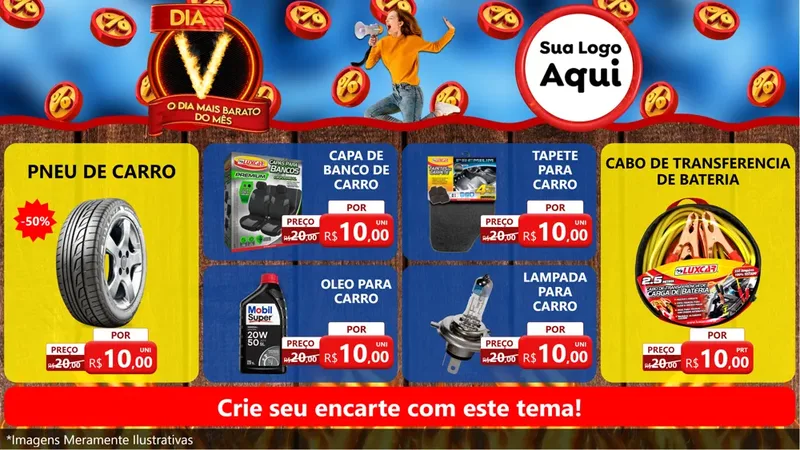Modelo de TV para TV Horizontal com o tema Dia V - O Dia Mais Barato Do Mês para Auto peças