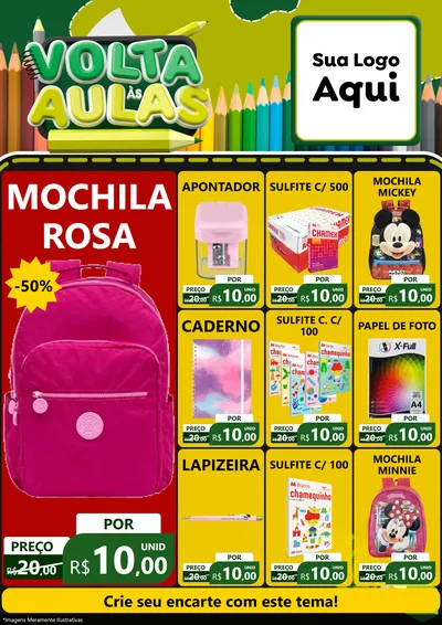 Modelo de Encarte para Encarte A4 Vertical com o tema Volta às Aulas para Papelaria