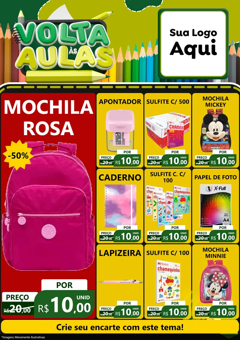 Modelo de Encarte para Encarte A4 Vertical com o tema Volta às Aulas para Papelaria