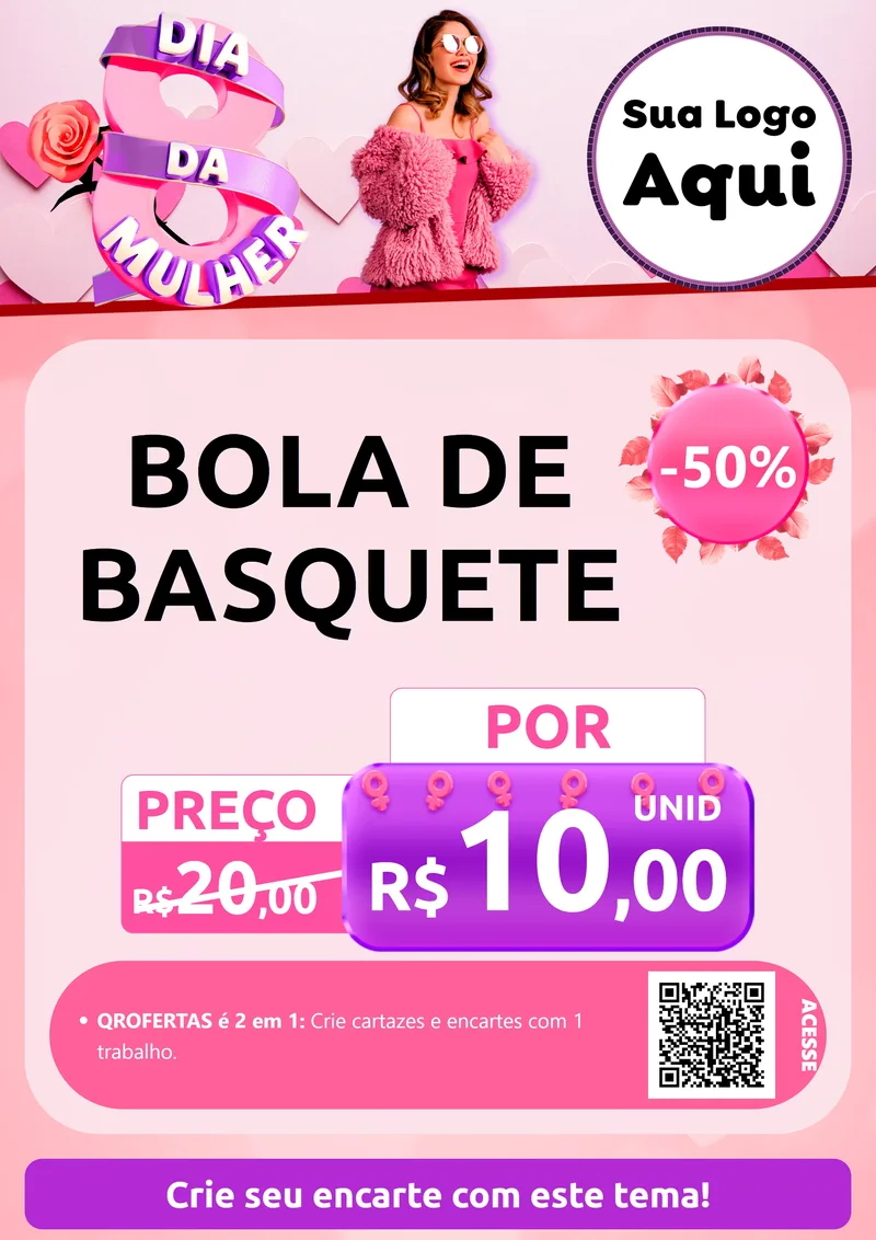 Modelo de Cartaz para Cartaz A4 Vertical com o tema Dia da Mulher para Artigos Esportivos
