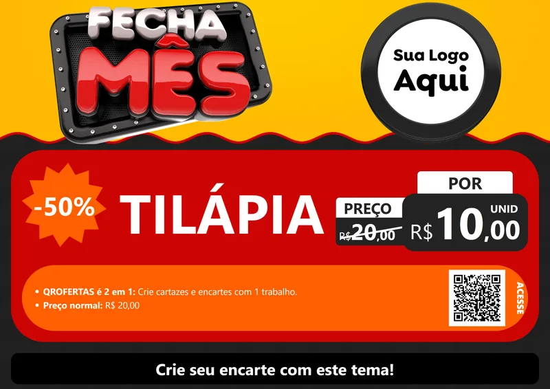 Modelo de Cartaz para Cartaz A4 Horizontal com o tema Fecha Mês para Peixaria
