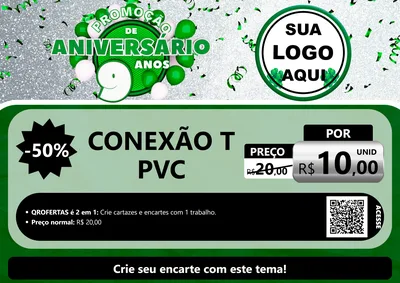 Modelo de Cartaz para Cartaz A4 Horizontal com o tema Promoção de Aniversário - 9 Anos para Tubos e conexões